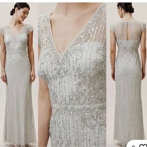 BHLDN Silver Sequin Cap-Sleeve Maxi Dress